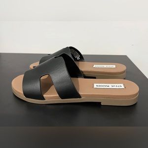 Steve Madden DARIELLA Leather Black/Beige Open Toe Slide Sandals Size 7.5
